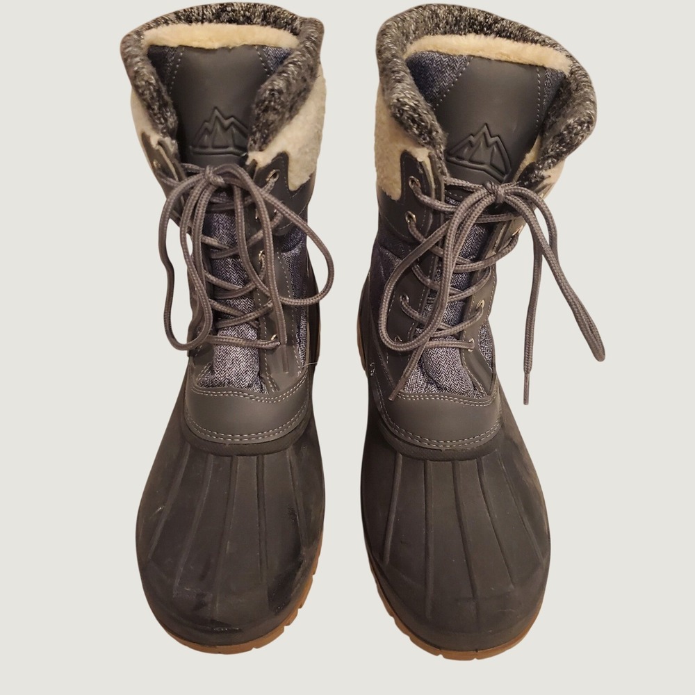 Madden Girl Winter Duck Boots Womens 8 Grey Faux Fur Trim Insulated Snow Boots